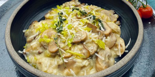 photo of mushroom risotto with Tunworth cheese
