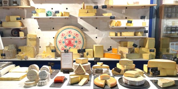 Cheeses on display in The Cheese Room at Newlyns Farm