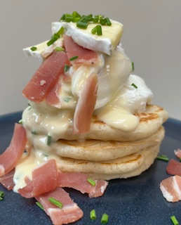 Pikelets with Speck, Tunworth Hollandaise and Poached Eggs